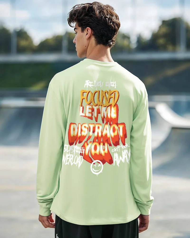 bewakoof Men's Green Focused Typography Oversized T-shirt